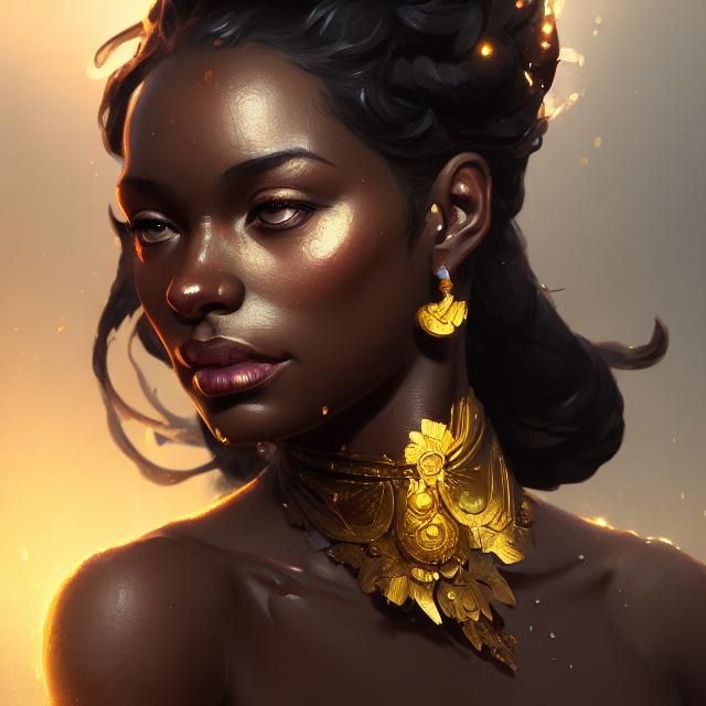 Black Gold Princess Portrait in Hyperdetailed Style