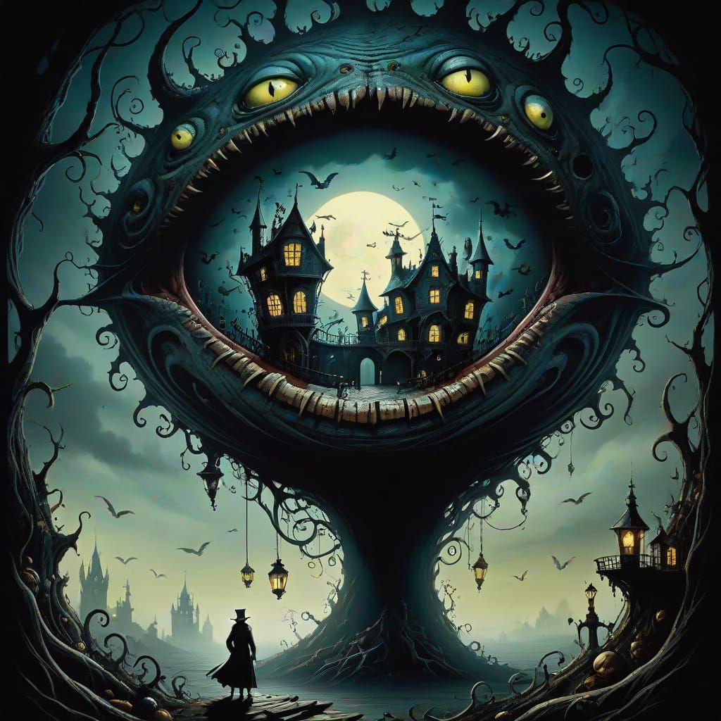 Surreal Gothic Study in Deep, Mysterious Colors