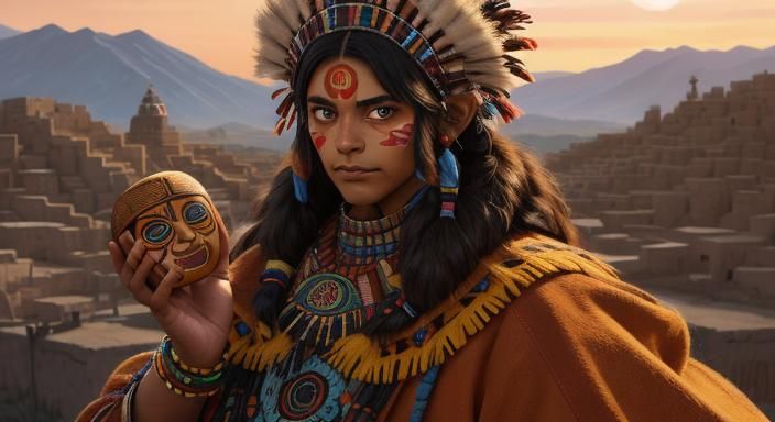 A Kachinka Holds His Gift of a Doll for a Girl in the Pueblo