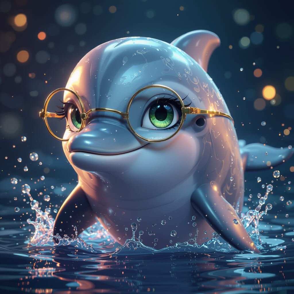 Cute Dolphin with Glasses in 3D Anime Style