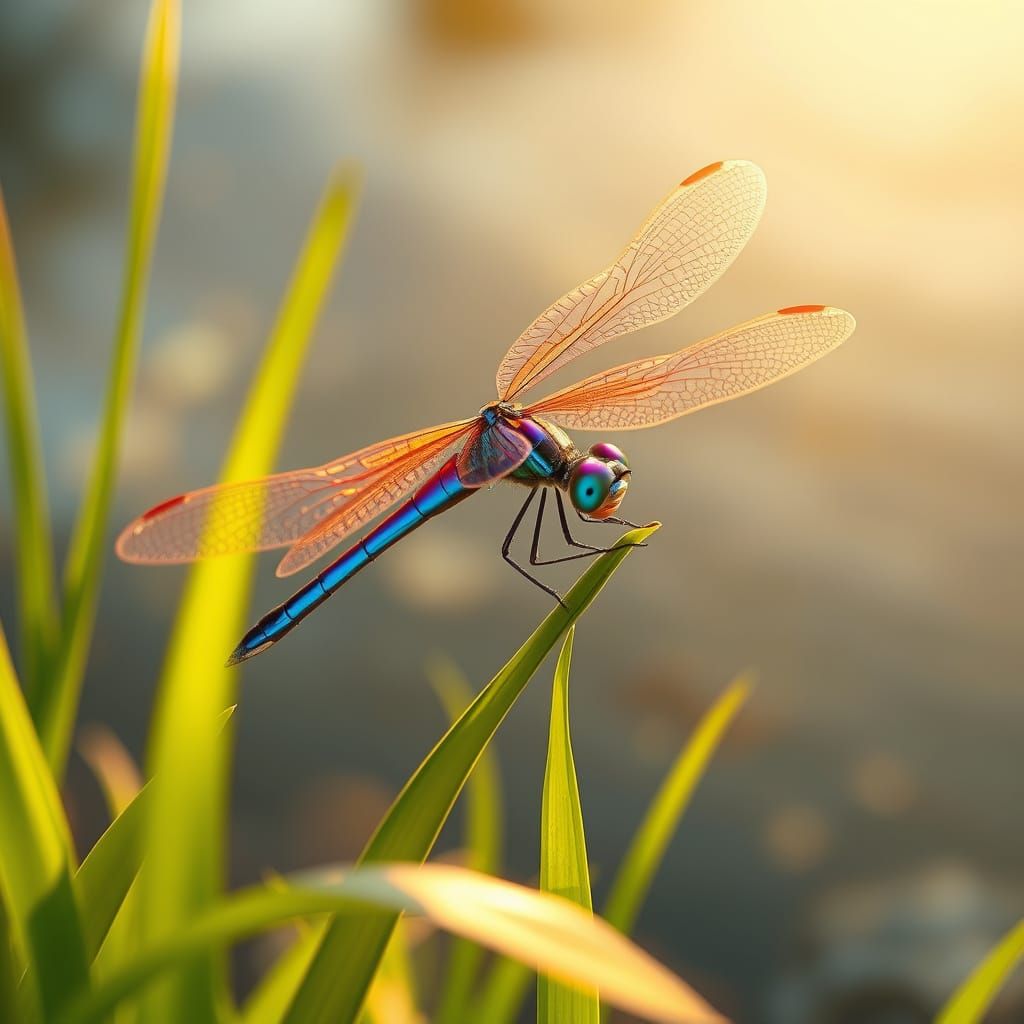 Iridescent Dragonfly in Futuristic Whimsy