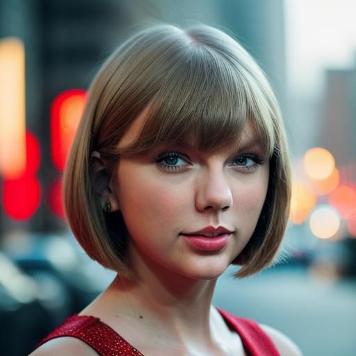 Taylor-esque Portrait with Bob Haircut in Cityscape