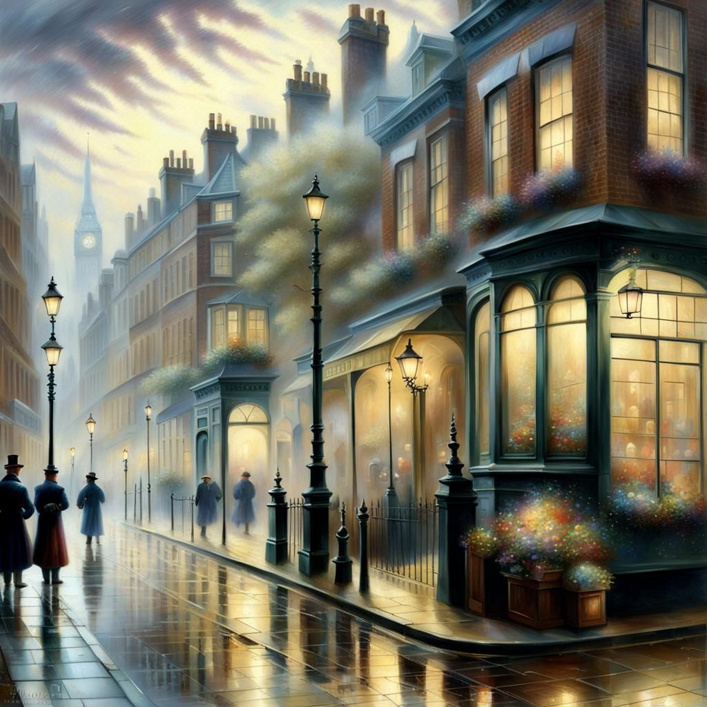 Misty London Street: An Ethereal Fantasy Scene