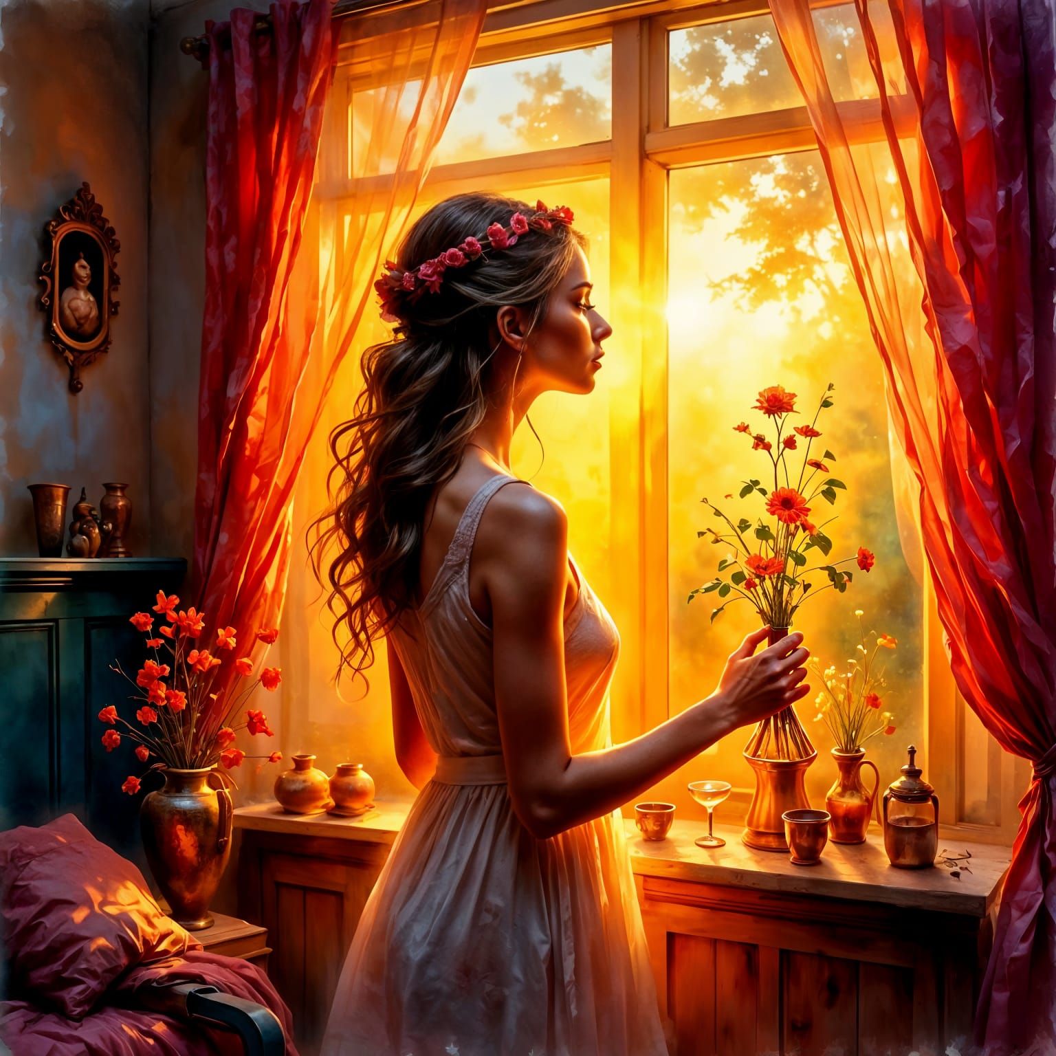 Wholesome Sunrise Scene in Neo-Expressionist Oil Painting St...