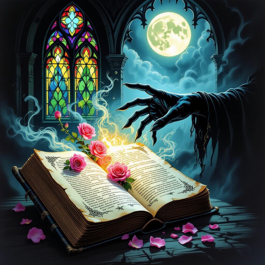 Gothic Grimoire: Spectral Hand Conjuring Roses