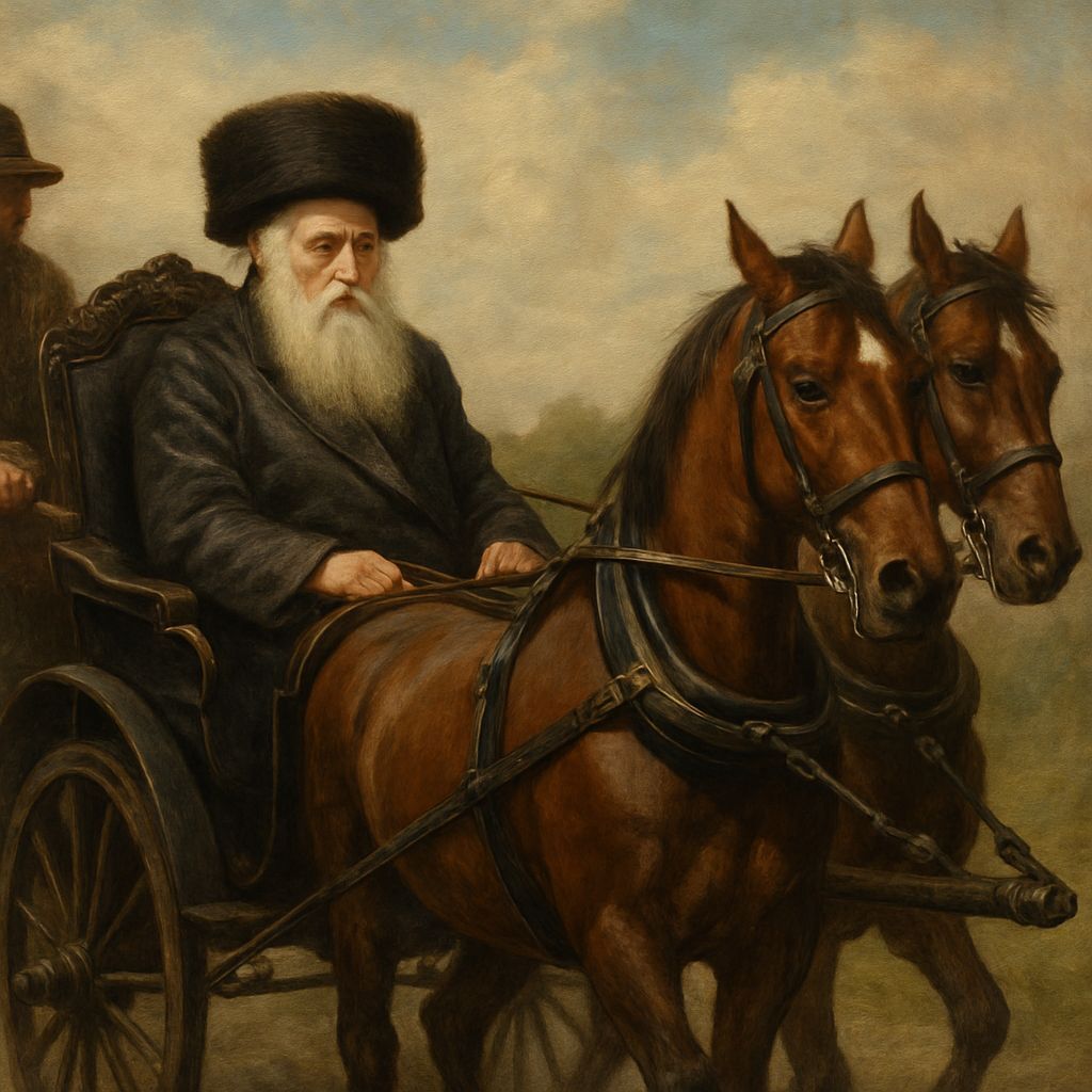 The Rebbe of Sanz Rides in a Horse-Drawn Carriage
