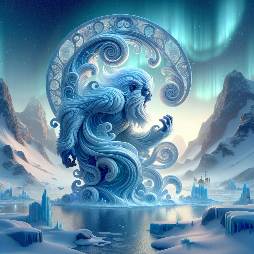 Arctic Stormwalker: Majestic Ape in Art Nouveau Paradise