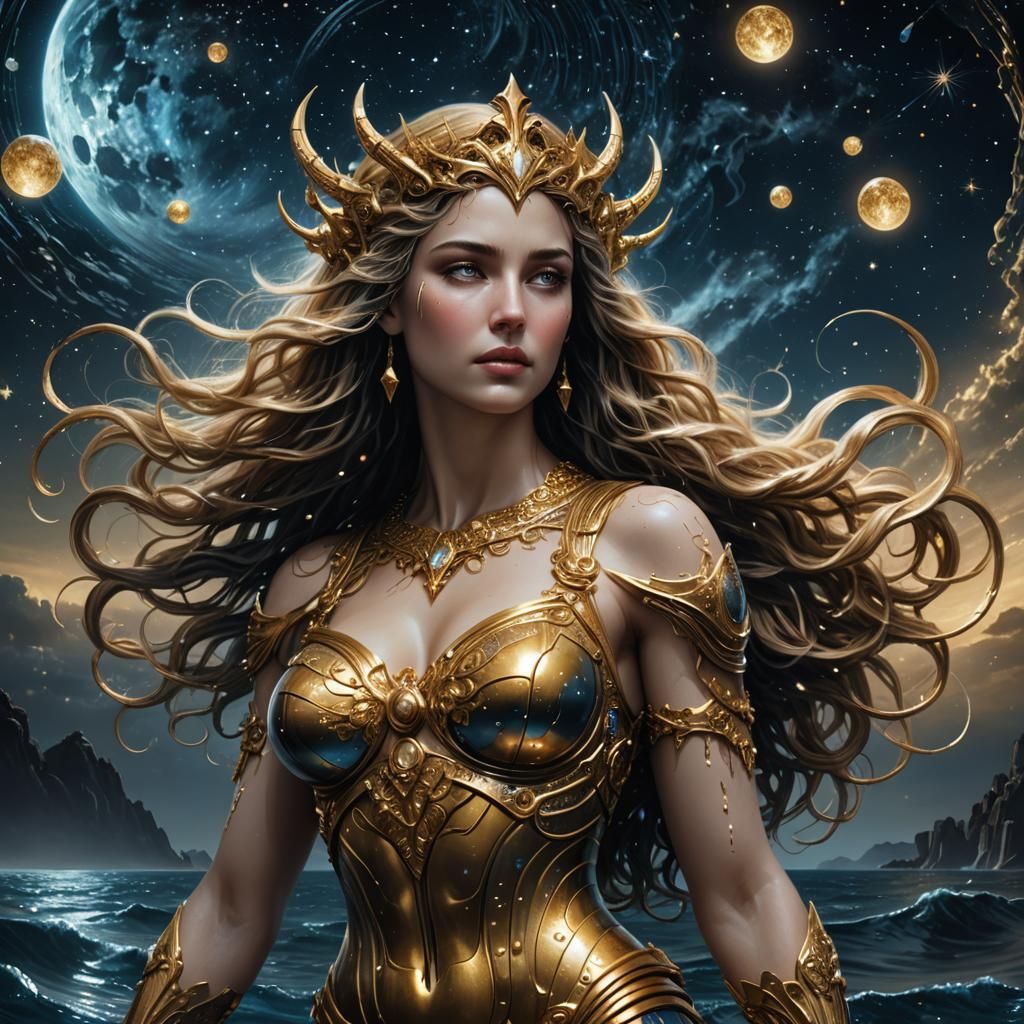 Aphrodite Rises: Olympian Goddess in Moody Oil Painting