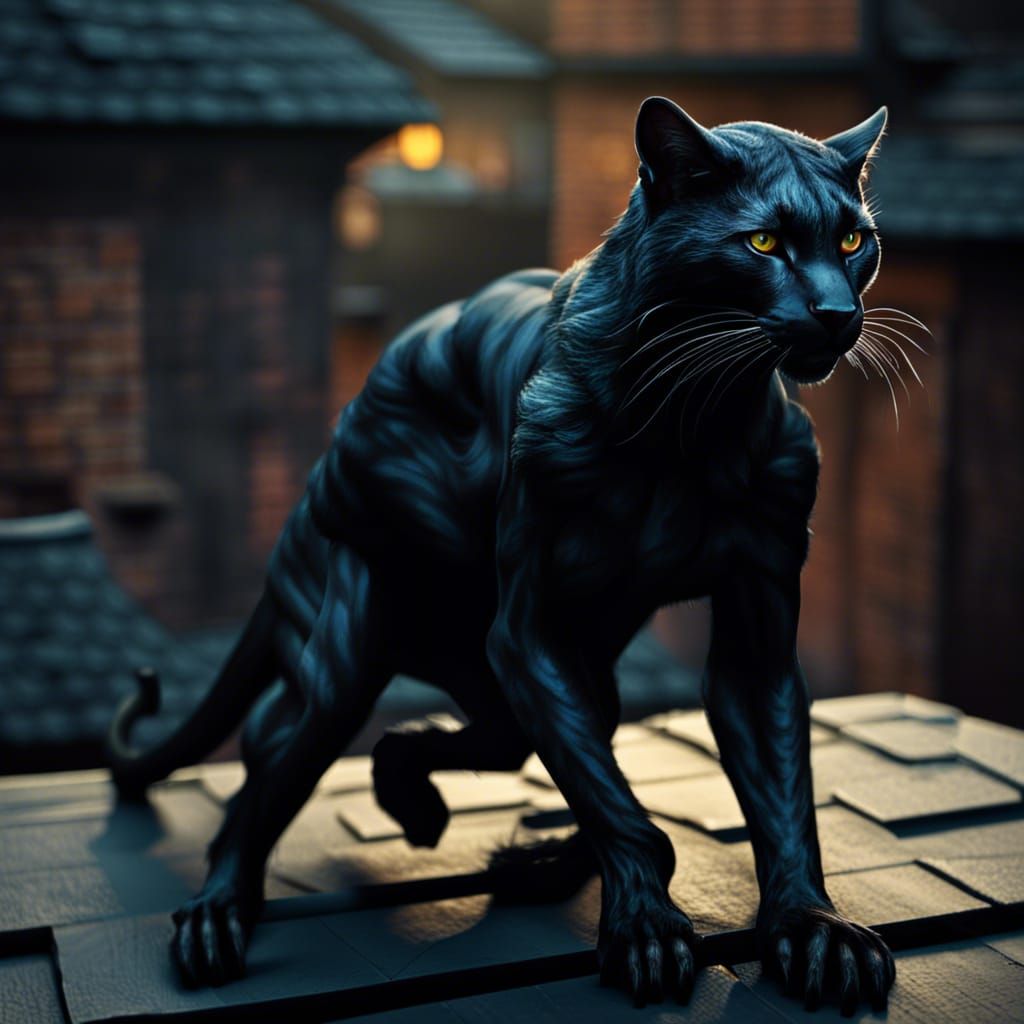 Shadowy Tabaxi Rogue on Rooftops: Fantasy Concept Art