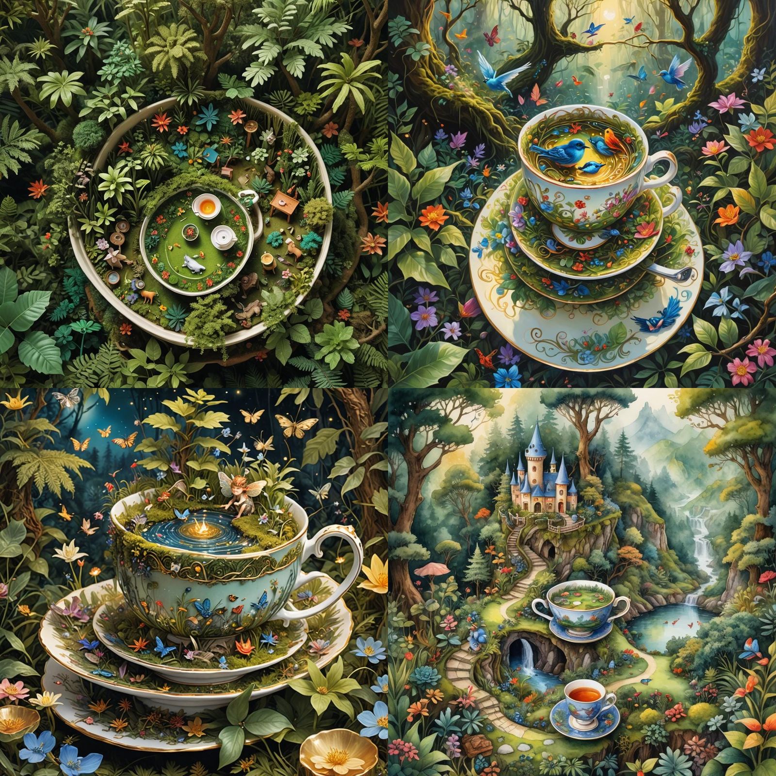 Miniature Fantasy World Overflowing from a Teacup