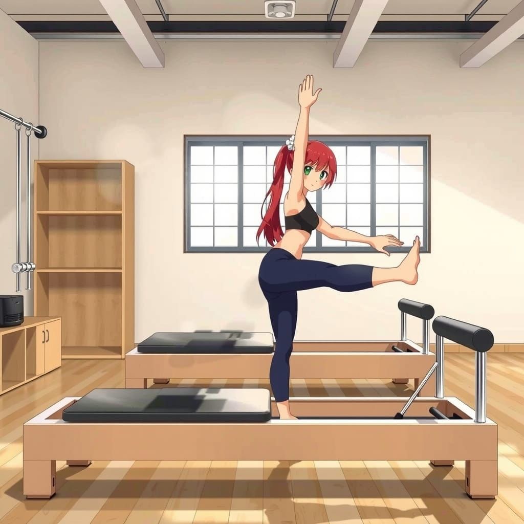 Japanese Woman on Hyper Realistic Pilates Reformer