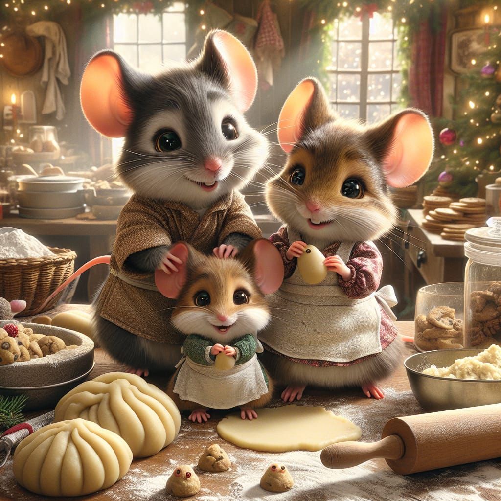 Festive Mice Bake Christmas Cookies: Matte Painting