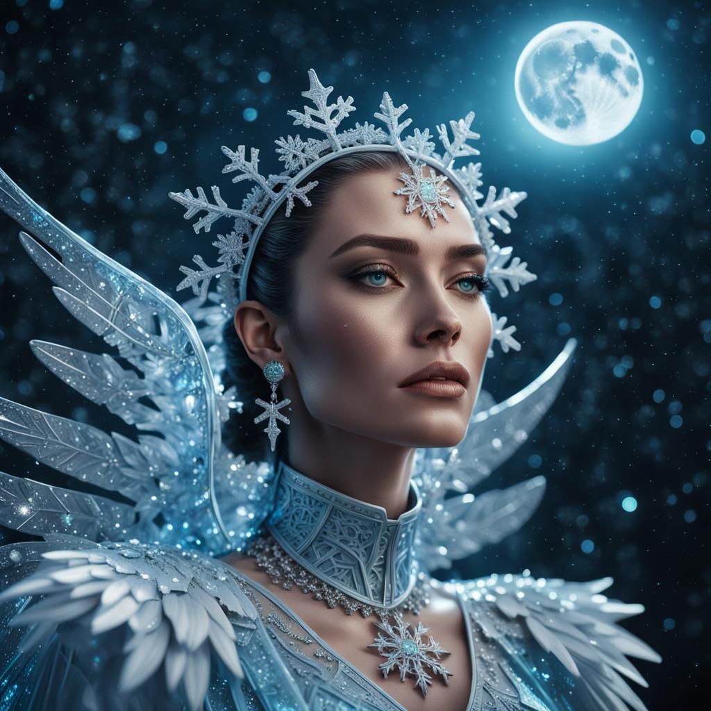 Surreal Snowflake Angel in Cinematic Film Still