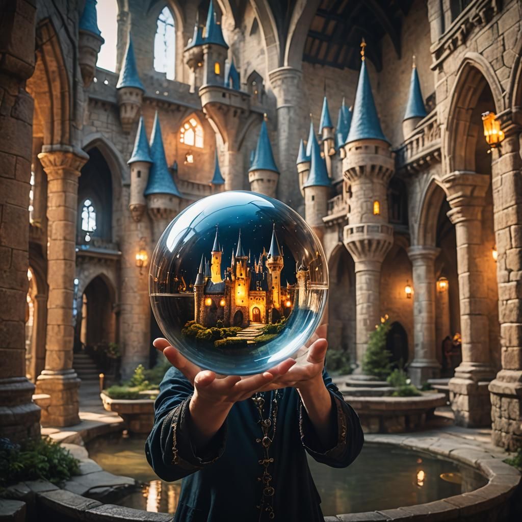 Fantasy Mage Gazing into Floating Orb