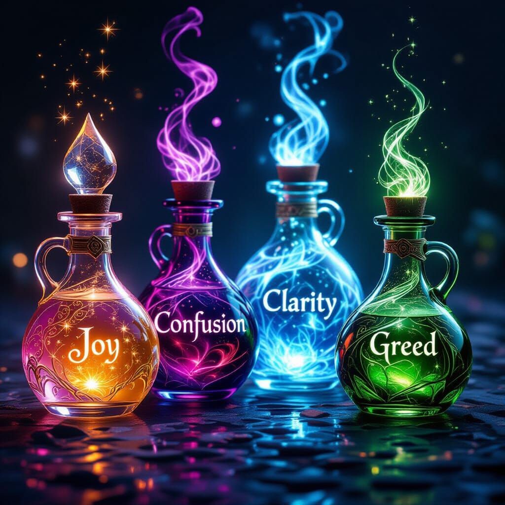 Fantasy Potions: Joy, Confusion, Clarity, Greed