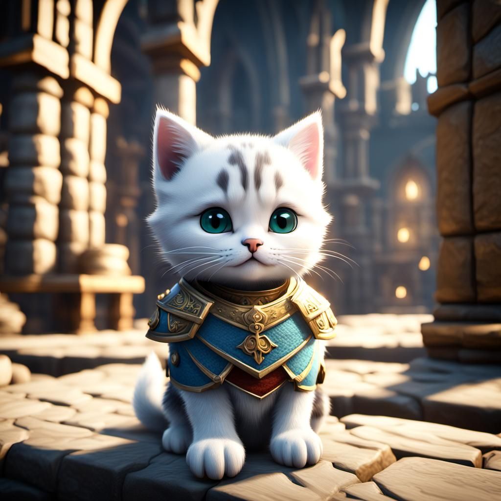 Kitten King in Medieval Castle: 3D Game Art