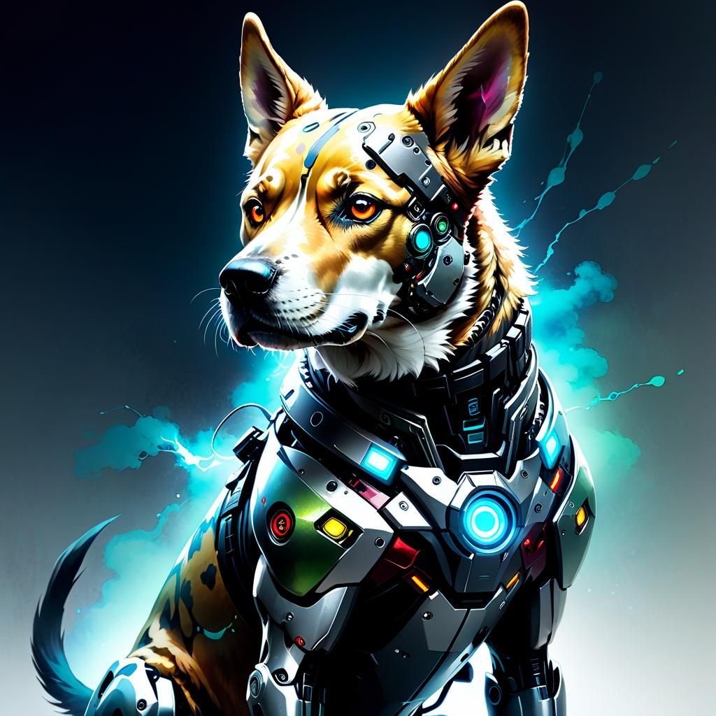 Cyborg Dog in Dark Manga Style