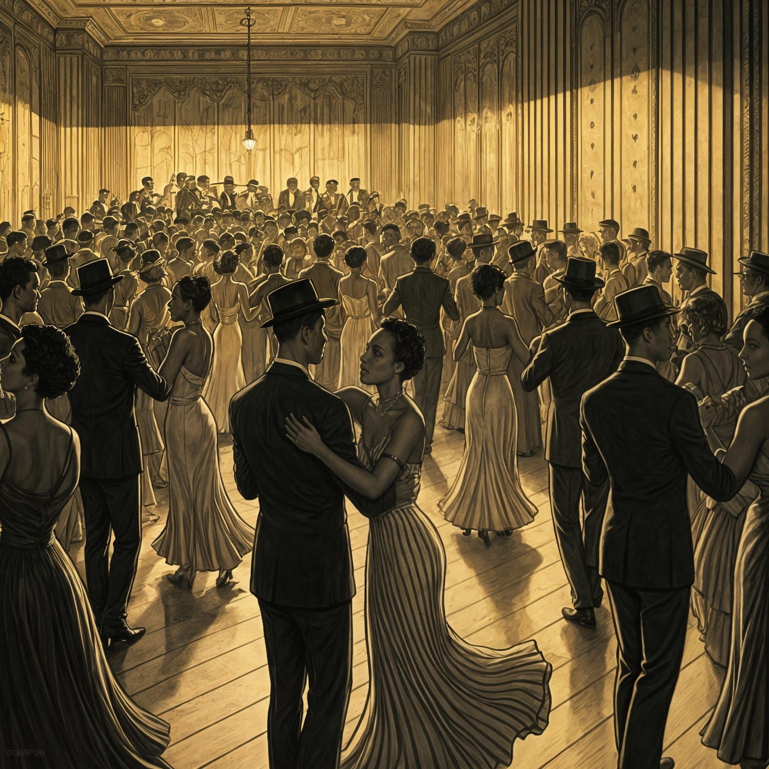 1920s Savoy Ballroom Scene in Charcoal