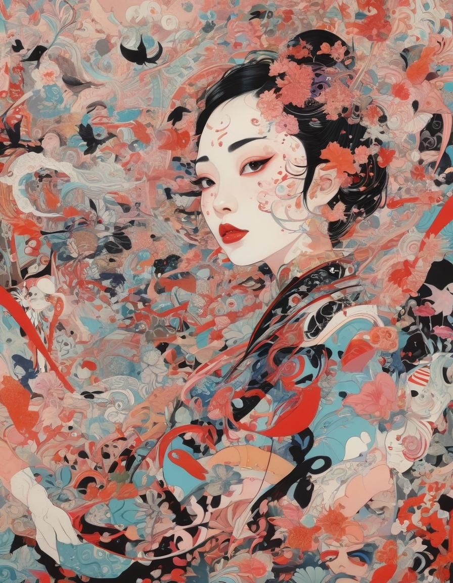 Surreal Doodle Town in Japanese Pop Art Style