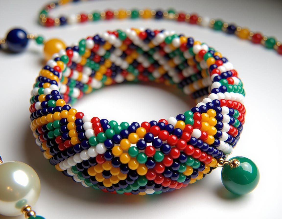 Moebius Strip of Geometric Beads in Bright Colors
