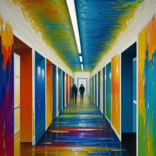 Endless Hallway: Neo-Impressionist Oil Painting with Impasto