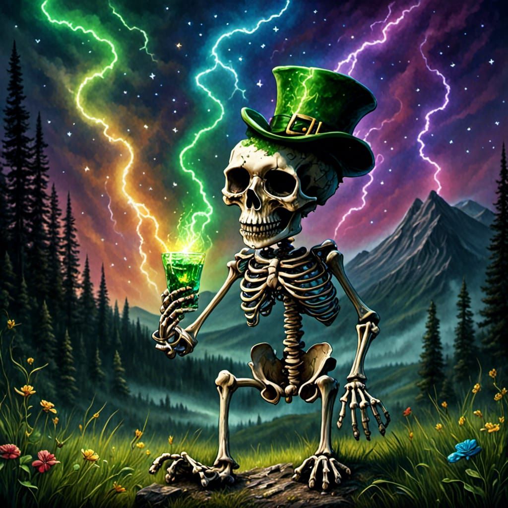 Leprechaun Skeleton in Ireland at Night