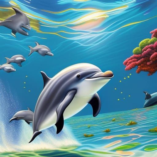Smiling Dolphin in Brightly Colored 3D Digital Art