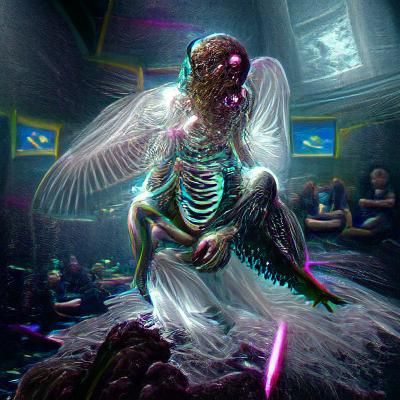 Lovecraftian Angel of Corrupted Flesh in Synthwave Style
