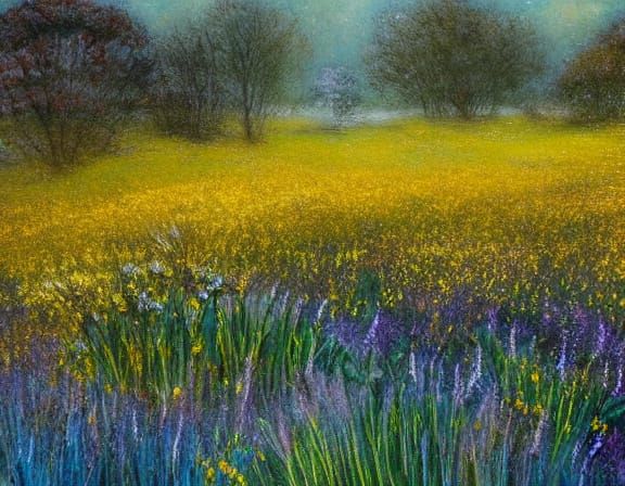 Surreal Daffodil Landscape in Whimsical Art Style