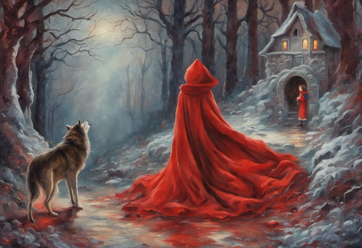 Little Red Riding Hood and Wolf, Abstract Ethereal Art