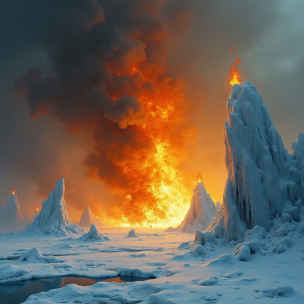 Apocalyptic Tundra Inferno in Vibrant, Expressive Brushstrok...