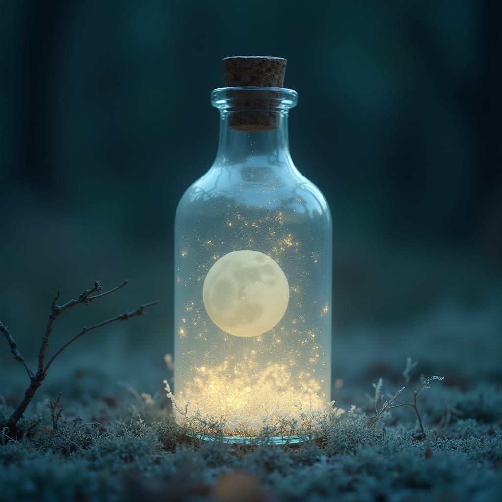 Moonlit Glass Vessel in Dreamy Celestial Landscape