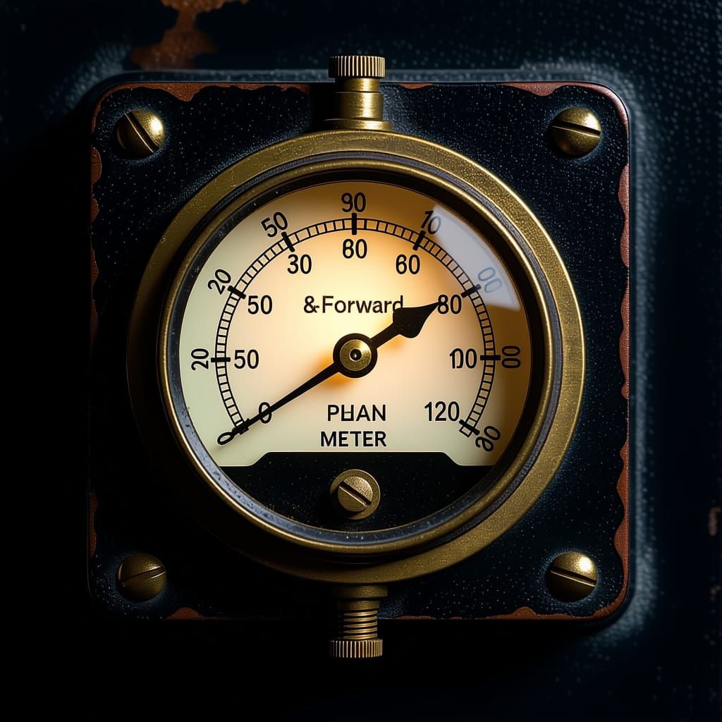 Antique Brass Power Meter on Black Panel