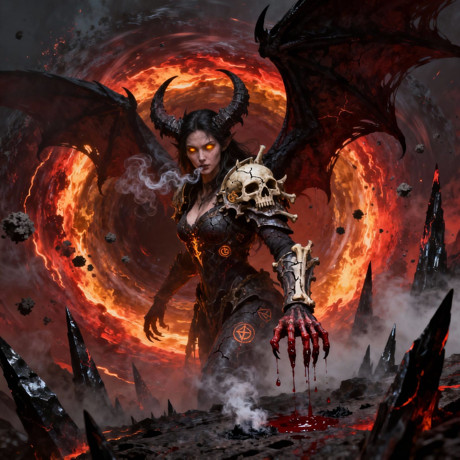 Shadow Demon Emerges from Hellfire Vortex