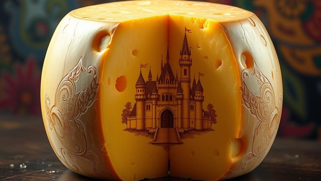 Parmesan Cheese Wheel with Fairy Castle Scrimshaw