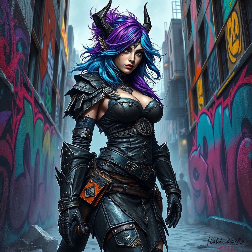 Heroic Nephalem in Graffiti Cityscape