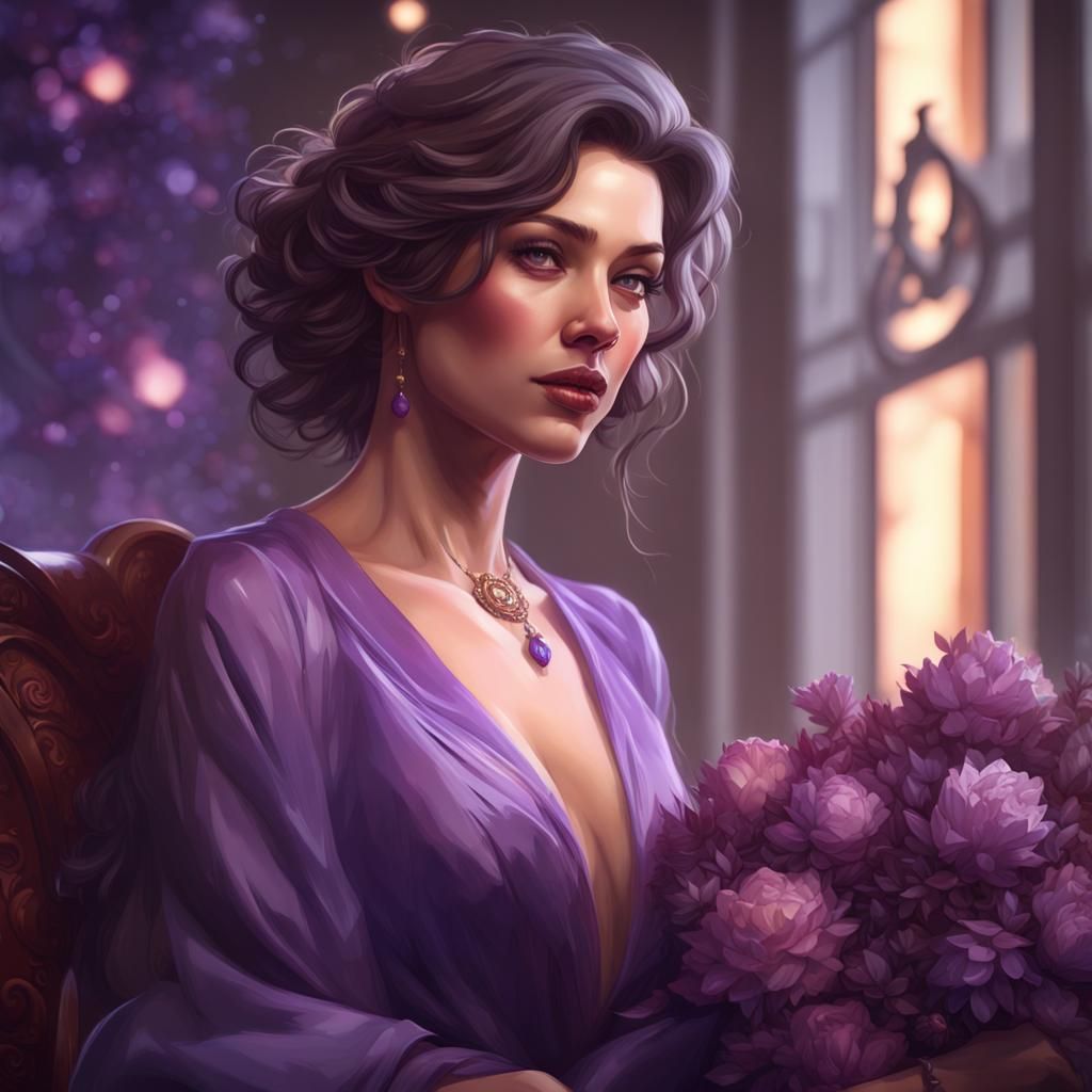 Elegant Woman with Flower, Art Nouveau Portrait