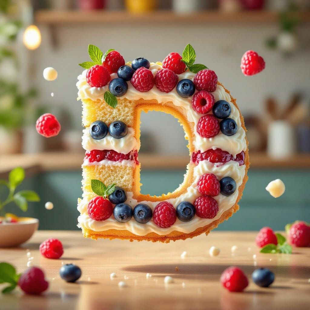 Floating Cake Letter D with Berries