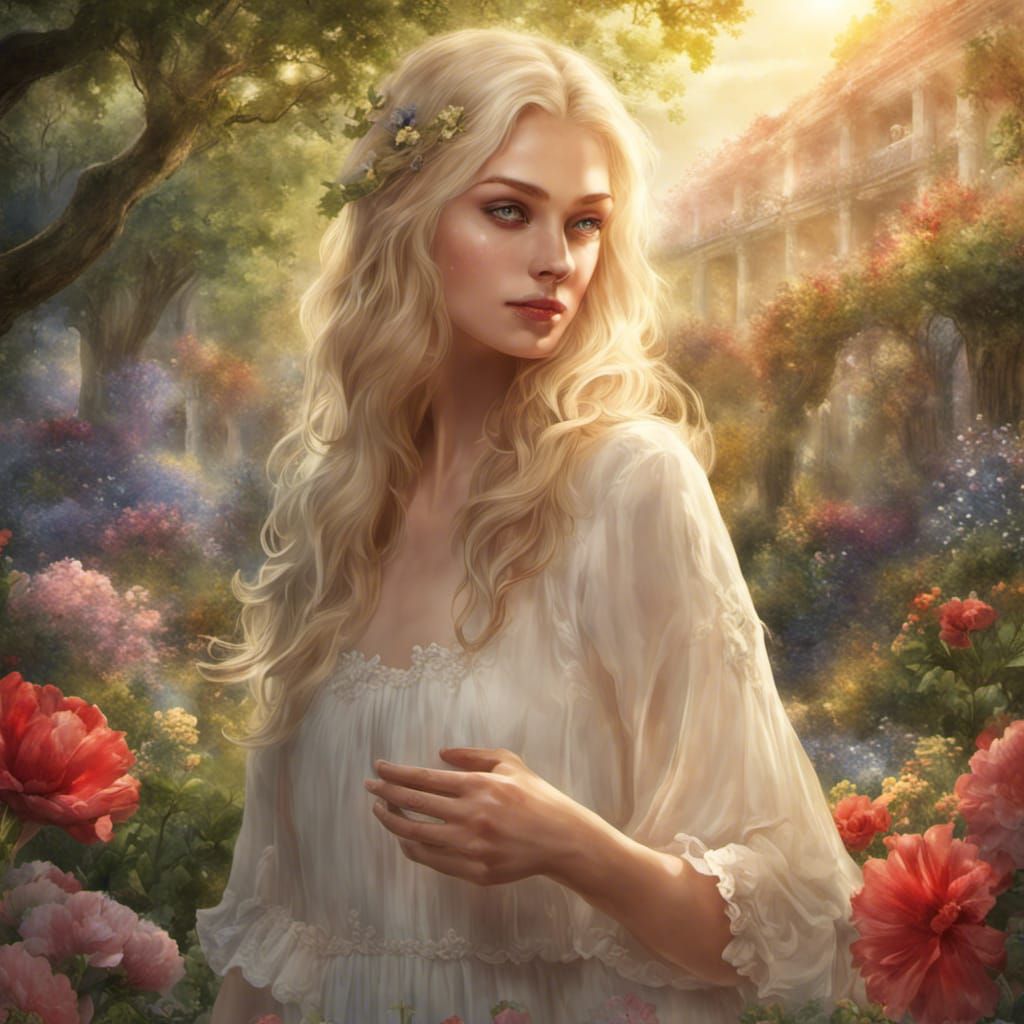 Heavenly Garden Scene with Woman and Missing Finger