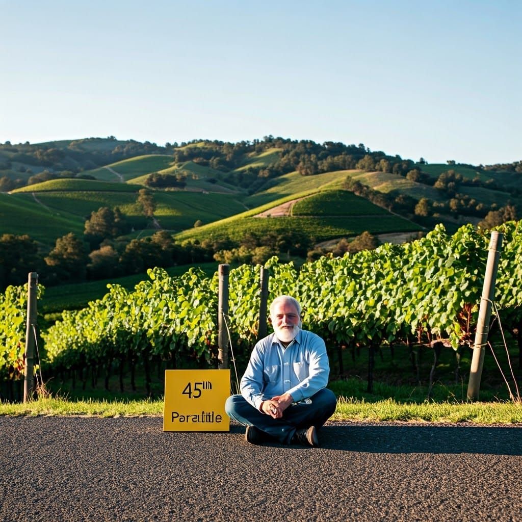 Geologist at 45th Parallel in Impressionist Landscape
