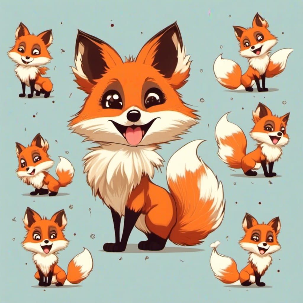 Cartoon Mischievous Nine-Tailed Fox