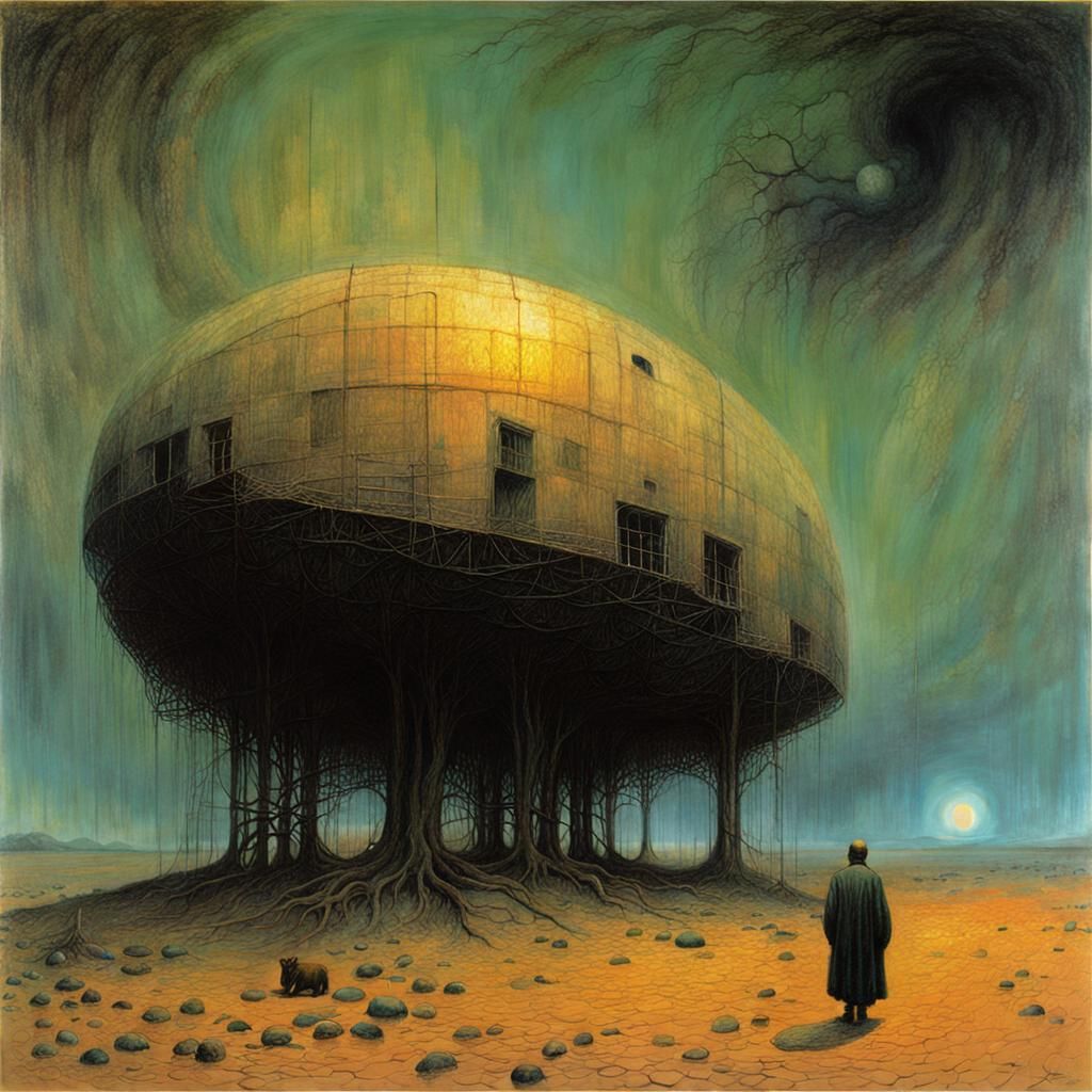 Dystopian Landscape in a Macabre Style