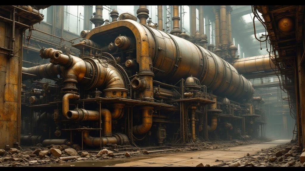 Steampunk Alien Plant with Intricate Engine