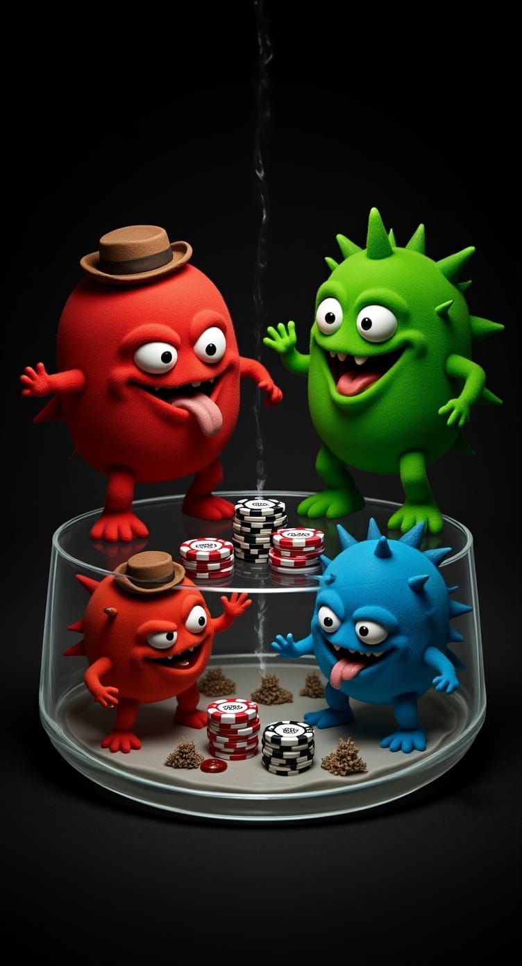 Silly Microbes playing poker in a Petri Dish. 🧫