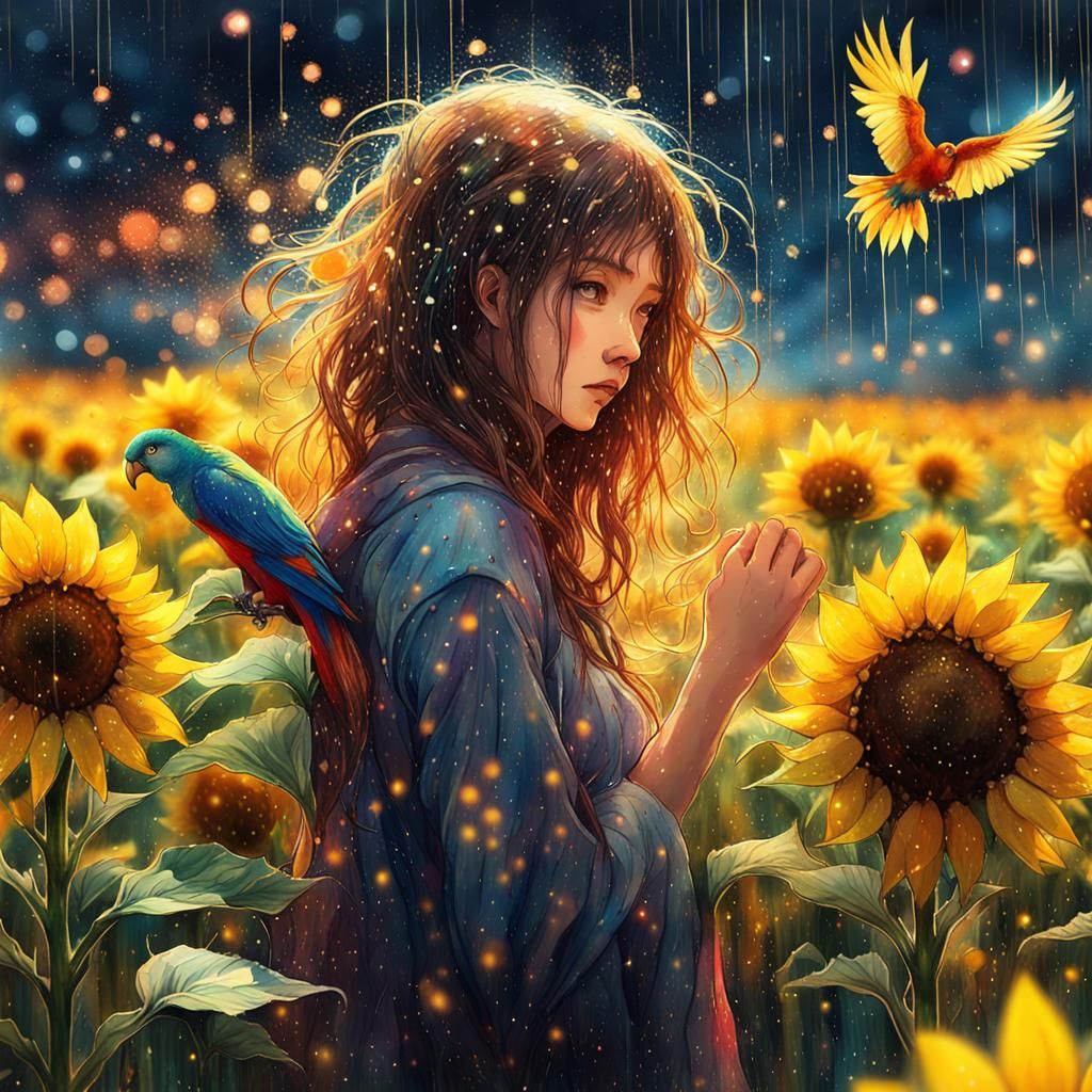 Sunflower Field Explosion in Anime Realism