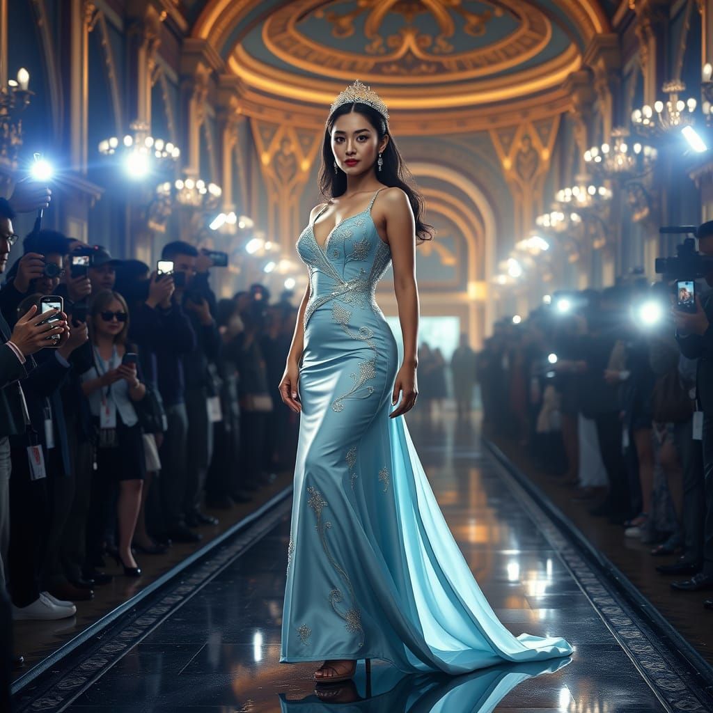 Glamorous Actress Struts Her Stuff on a Luxurious Catwalk