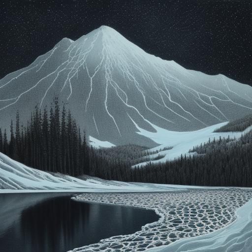 Fox Kit Gazing at Aurora in Charcoal Drawing