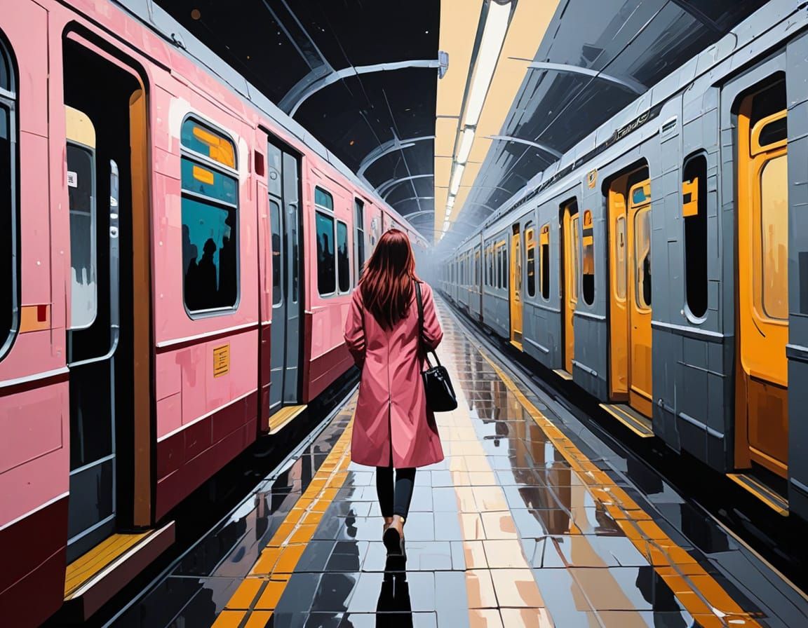 Tokyo Subway: Expressionist Impasto Painting at Dusk