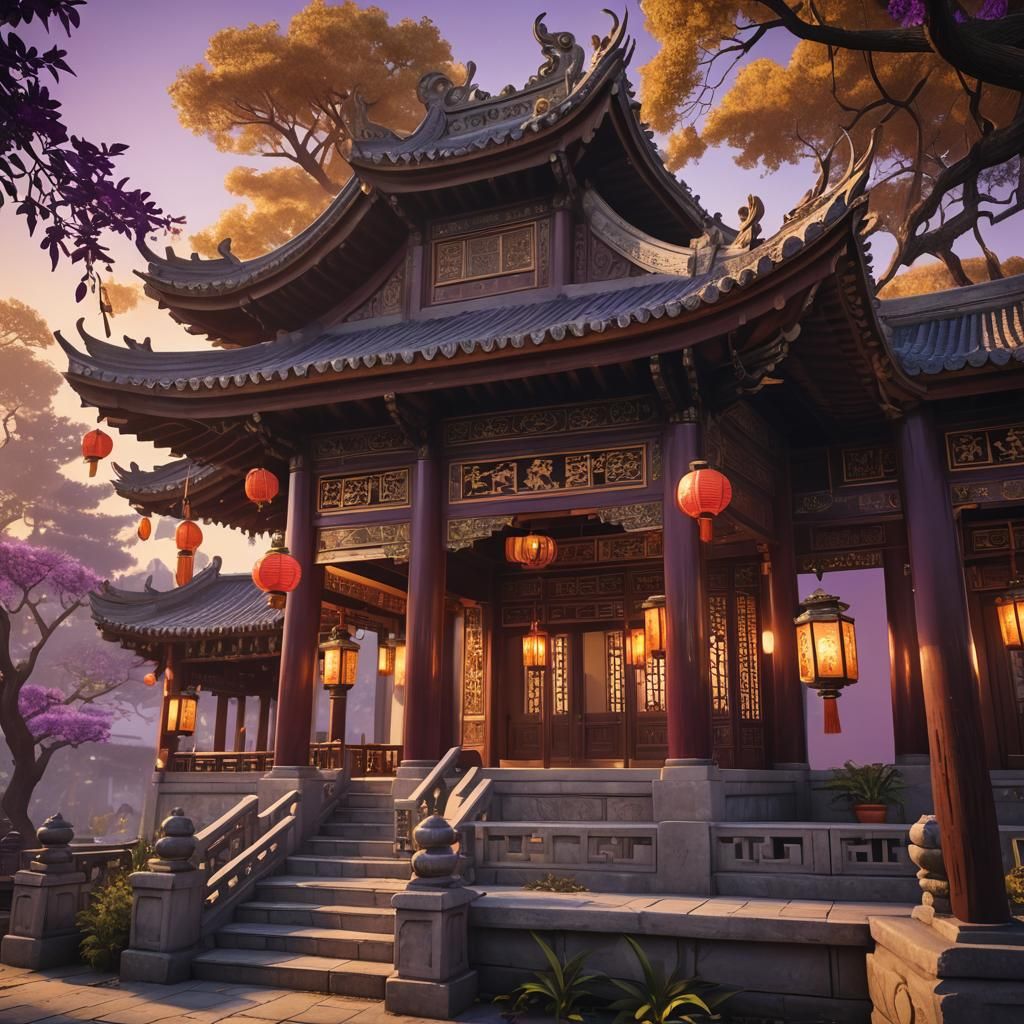 Grand Chinese Mansion at Dusk in Unreal Engine 5