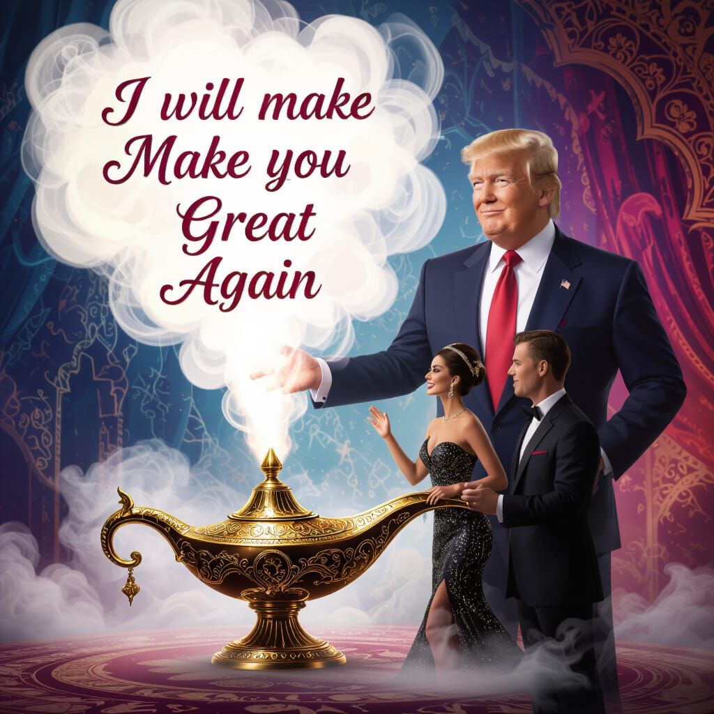 Donald Trump Genie Appears from Magic Lamp